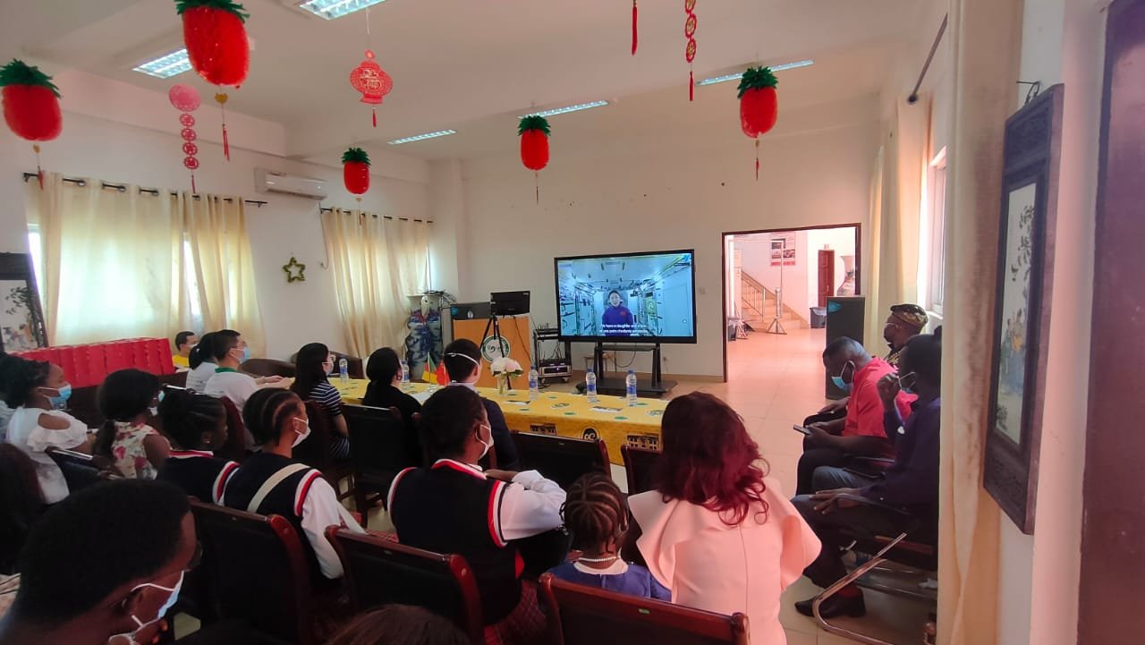 Cameroon Youth watching the Chinese Taikonauts from the Confucius Institute at University Yaoundé II, Cameroon.
